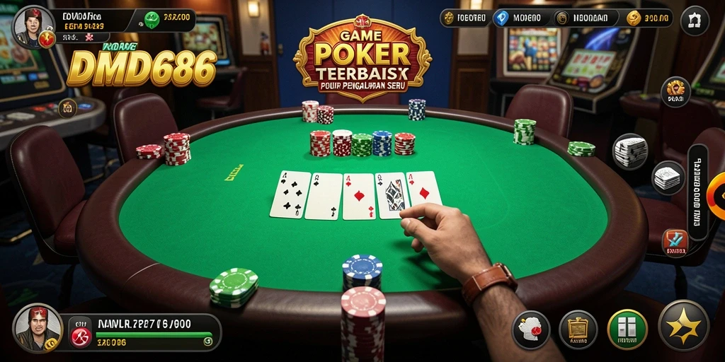 Screenshot DMD686 menampilkan gameplay Poker yang seru dan kompetitif.