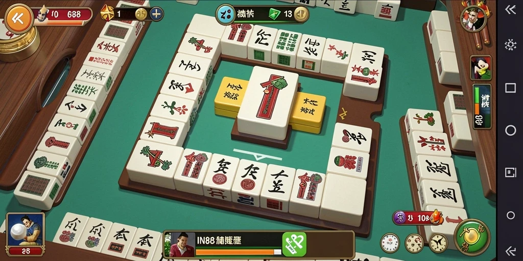 Screenshot gameplay IN88 yang menunjukkan momen menegangkan dalam permainan Mahjong.