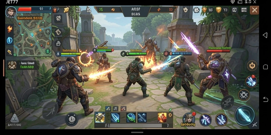 Tangkapan layar gameplay JET77 yang menampilkan strategi SLG yang intens.