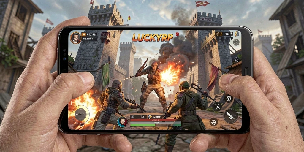 Tampilan gameplay LUCKYRP dengan pertahanan menara yang strategis.