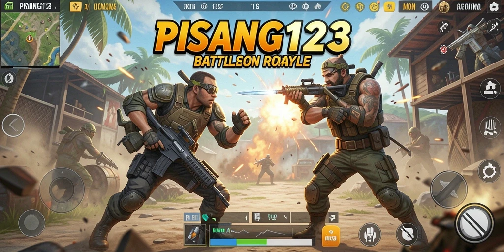 Screenshot utama PISANG123 menampilkan aksi pertempuran epik dalam game Battle Royale.