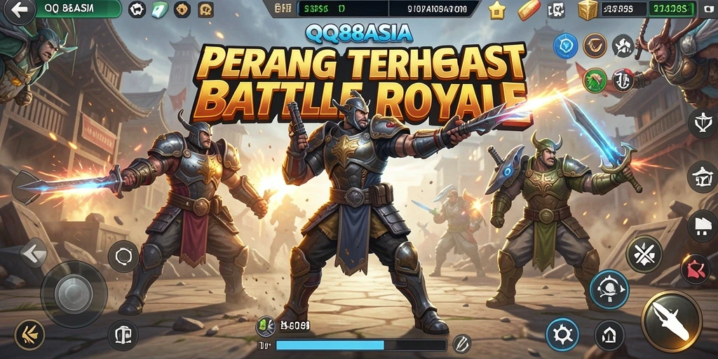 Screenshot gameplay QQ88ASIA yang penuh aksi di arena Battle Royale.