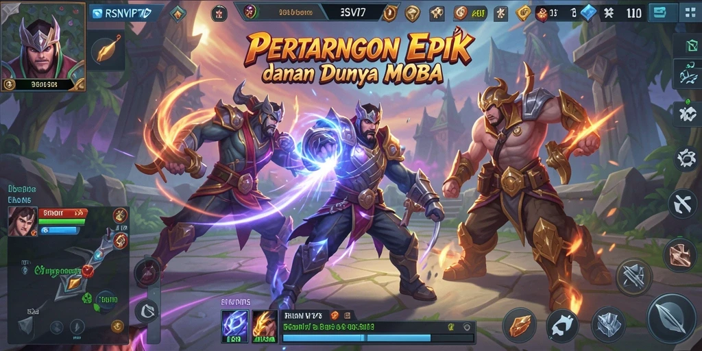 Tampilan gameplay intens dari game MOBA RSNVIP7.