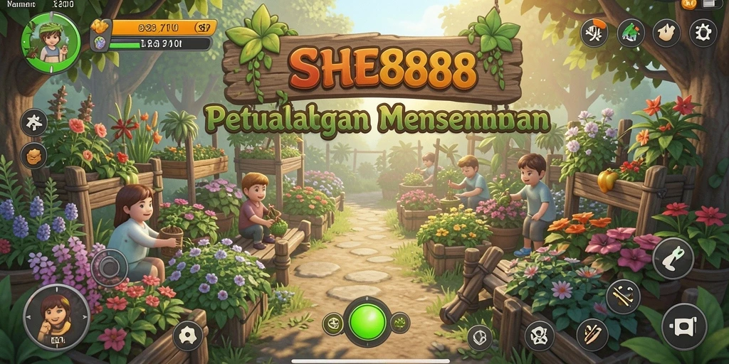 Tampilan gameplay SHE888 yang menarik dengan aktivitas berkebun menyenangkan.