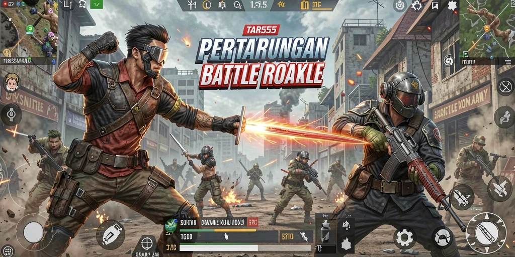 Tangkapan layar TAR555 menampilkan aksi intens Battle Royale.