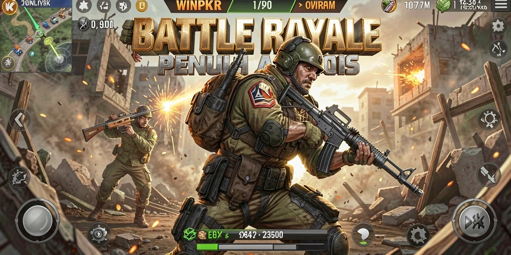 Tangkapan layar yang menunjukkan aksi seru dalam pertempuran Battle Royale.