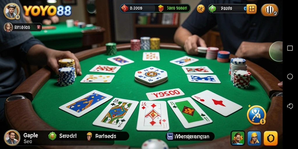 Tampilan gameplay seru di YOYO88 dengan suasana Gaple.